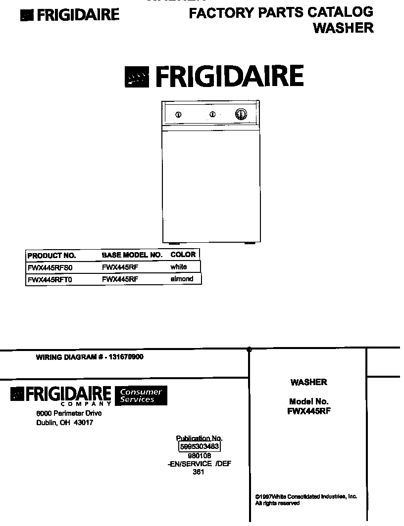 Frigidaire FWX445RFS0 cover diagram