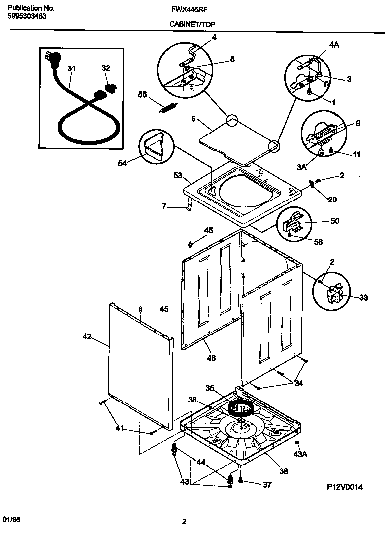 Frigidaire FWX445RFS0 cabinet/top diagram