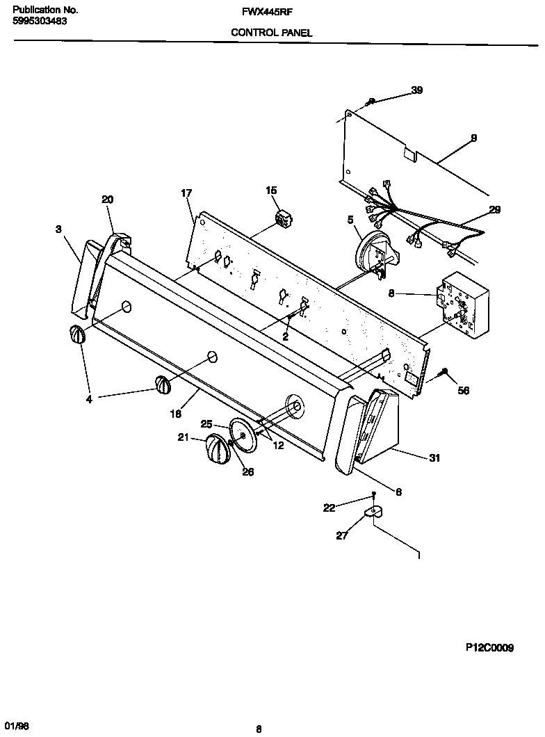Frigidaire FWX445RFS0 control panel diagram