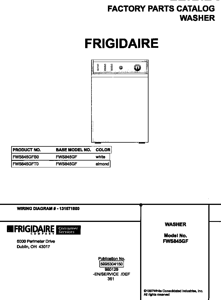 Frigidaire FWS845GFT0 cover diagram