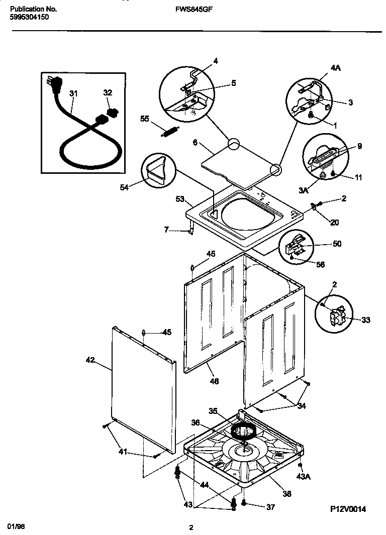 Frigidaire FWS845GFT0 cabinet/top diagram