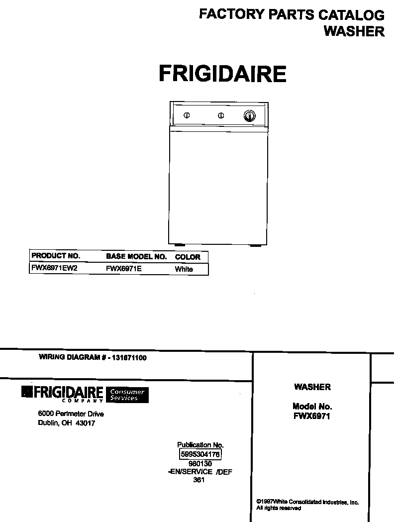 Frigidaire FWX6971EW2 cover diagram