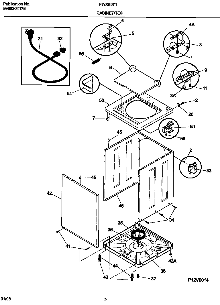 Frigidaire FWX6971EW2 cabinet/top diagram
