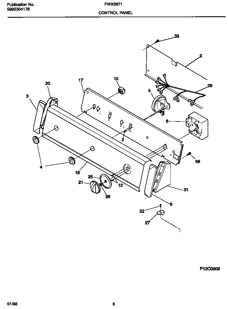 Frigidaire FWX6971EW2 control panel diagram