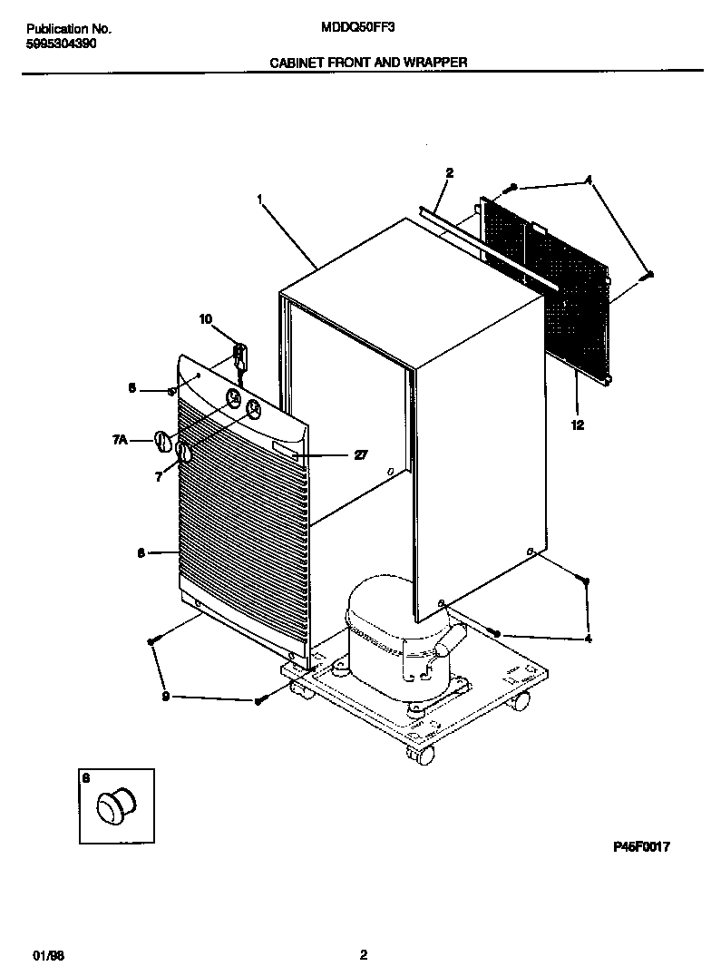 Frigidaire MDDQ50FF3 cabinet front and wrapper diagram