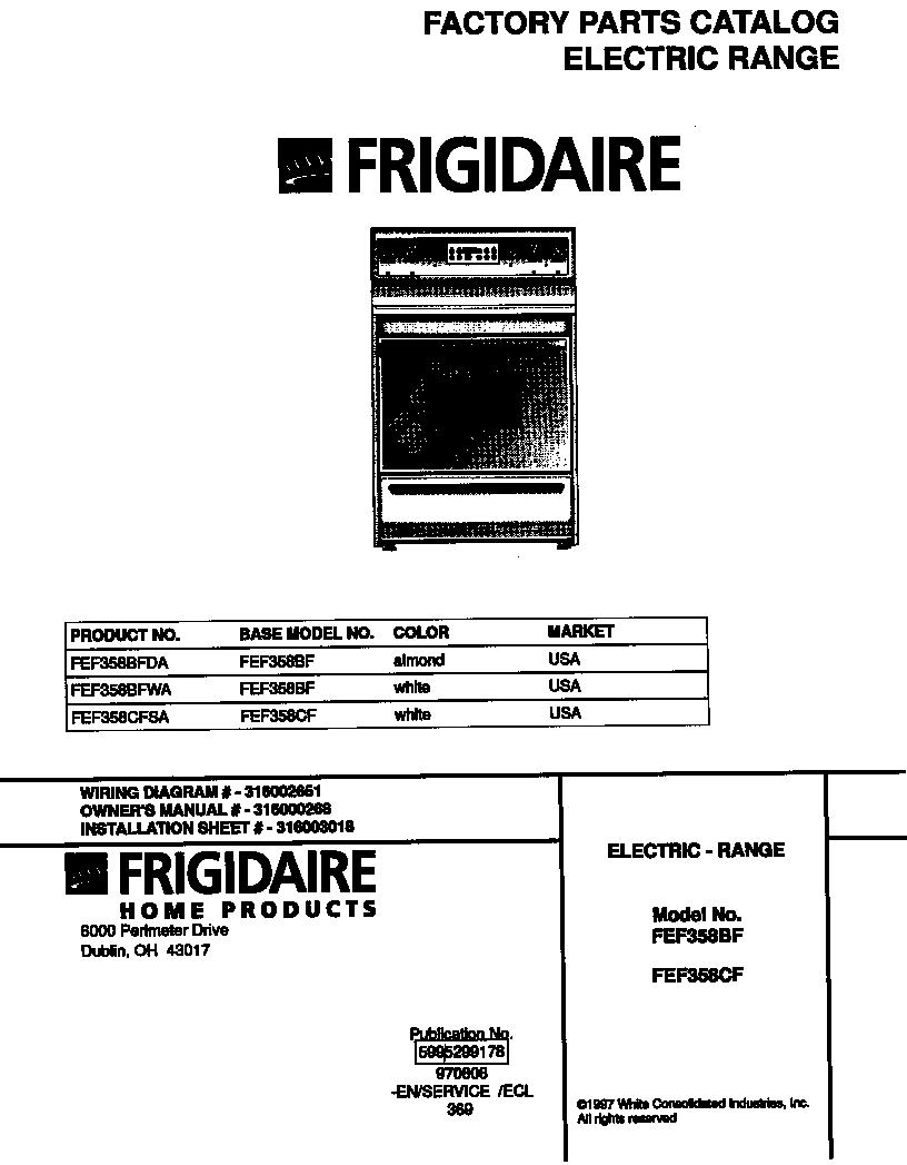 Frigidaire FEF358BFWA cover diagram