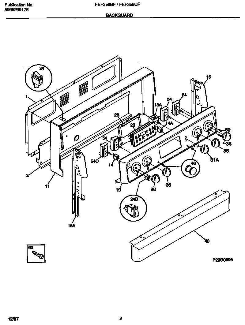 Frigidaire FEF358BFWA backguard diagram