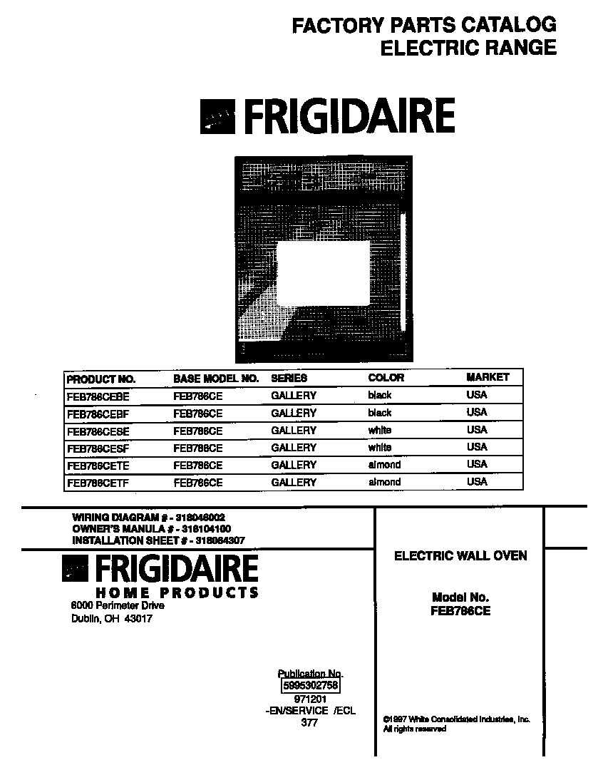 Frigidaire FEB786CEBF cover diagram