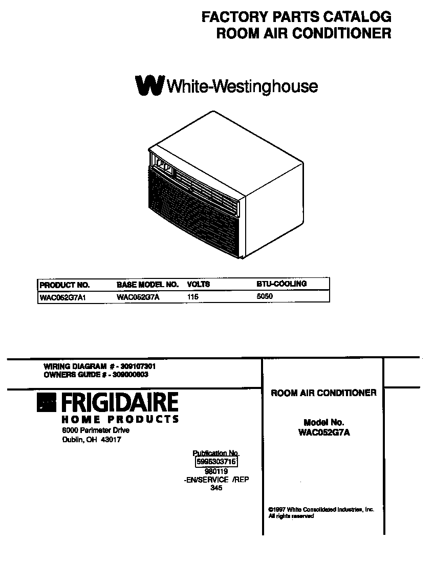 White-Westinghouse WAC052G7A1 cover diagram