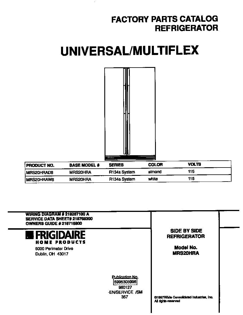 Universal/Multiflex (Frigidaire) MRS20HRAD8 cover diagram