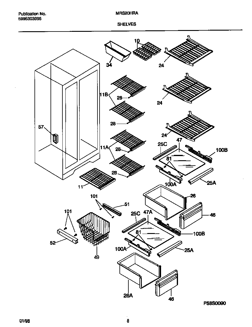 Universal/Multiflex (Frigidaire) MRS20HRAD8 shelves diagram