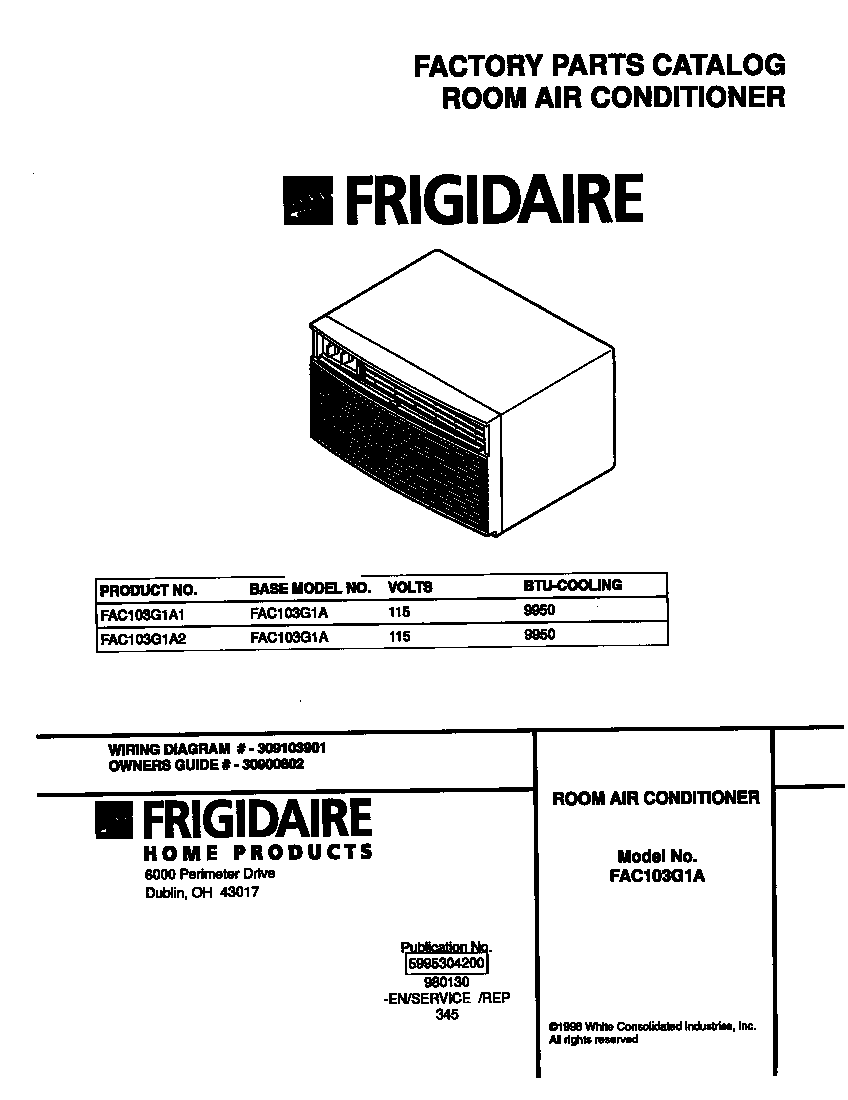 Frigidaire FAC103G1A2 cover diagram