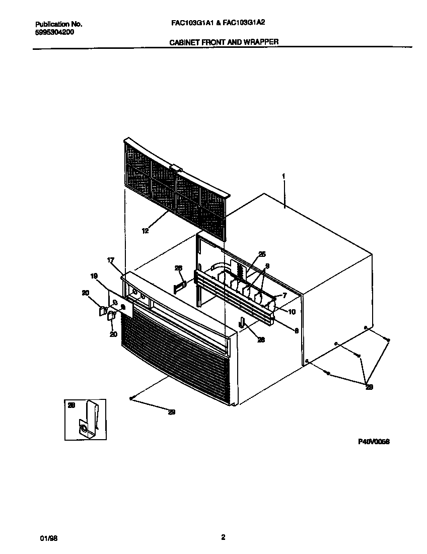 Frigidaire FAC103G1A2 cabinet  front  and  wrapper diagram