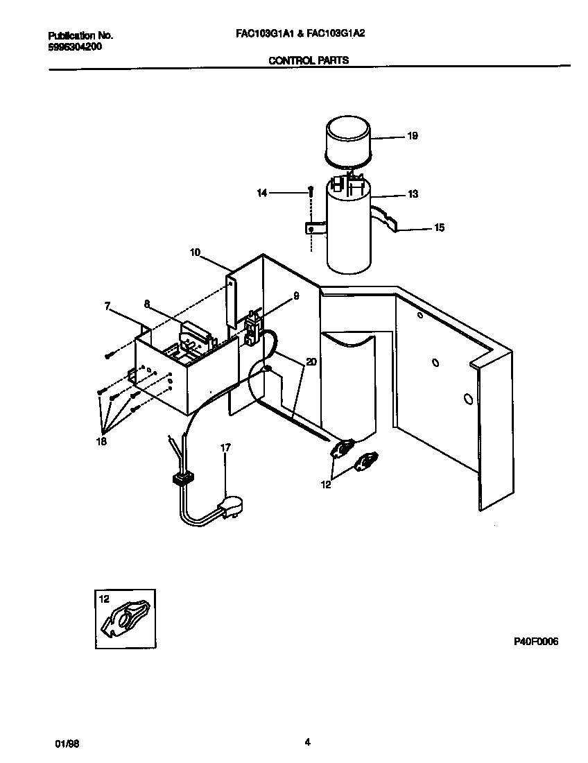 Frigidaire FAC103G1A2 control  parts diagram