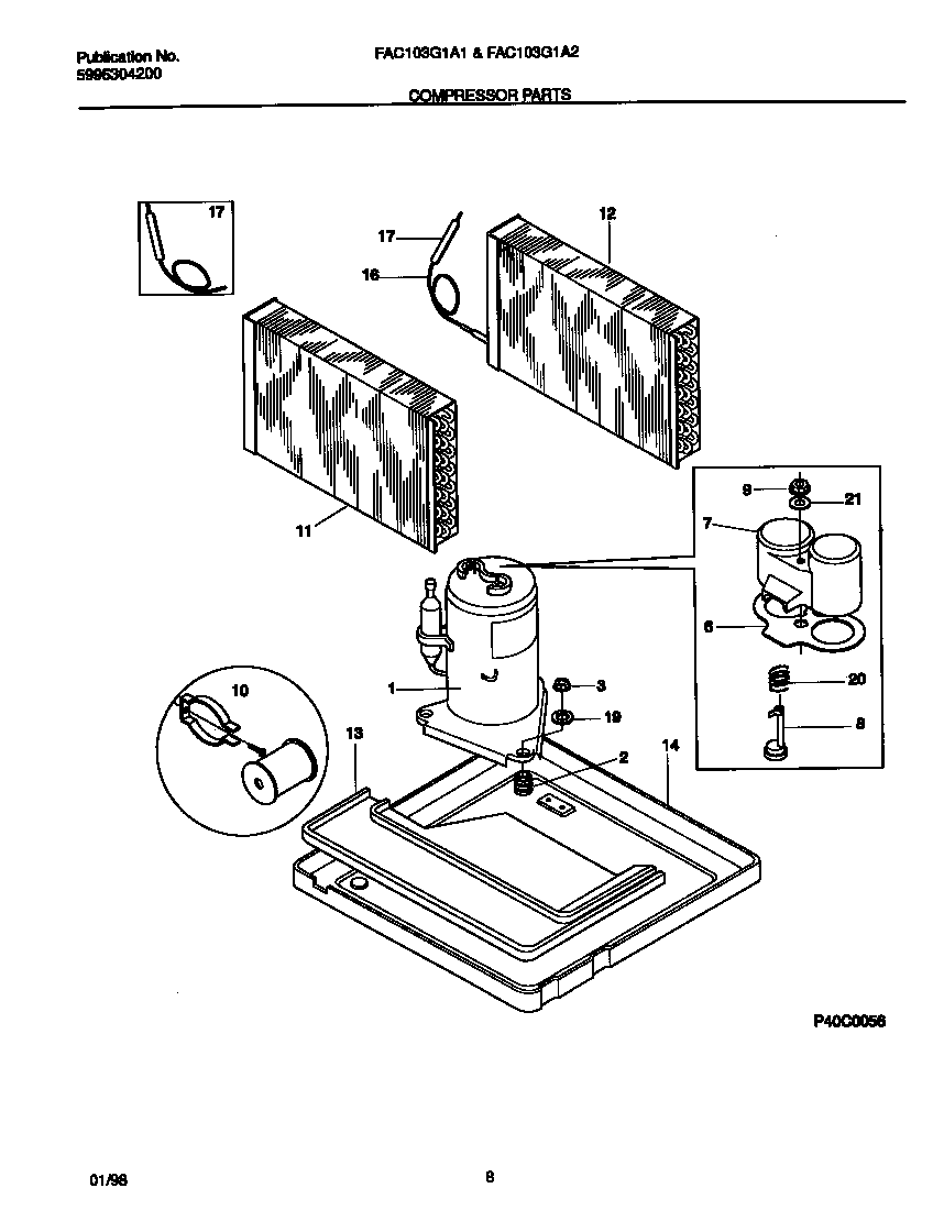Frigidaire FAC103G1A2 compressor  parts diagram