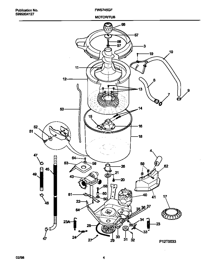 Frigidaire FWS745GFT0 motor/tub diagram