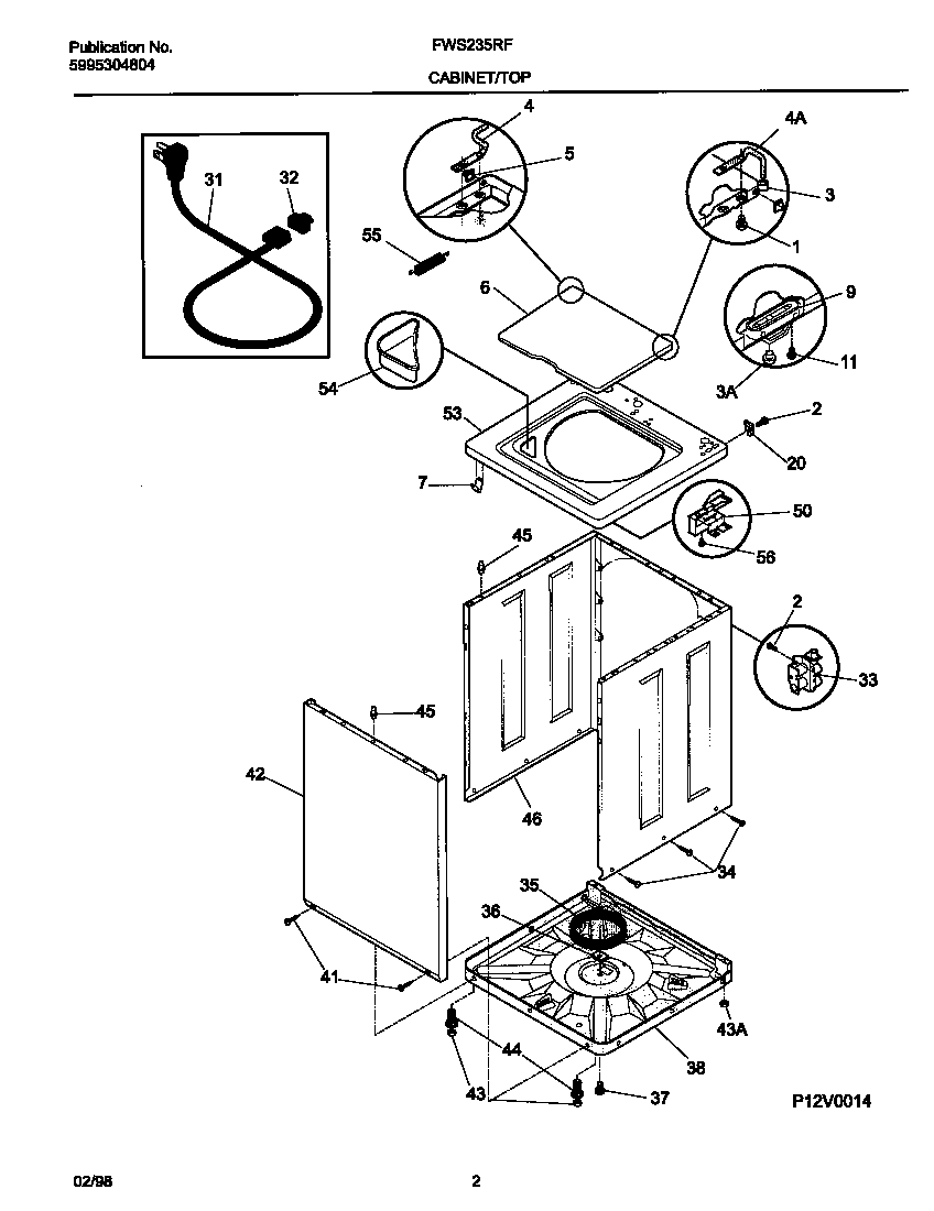 Frigidaire FWS235RFT0 cabinet/top diagram