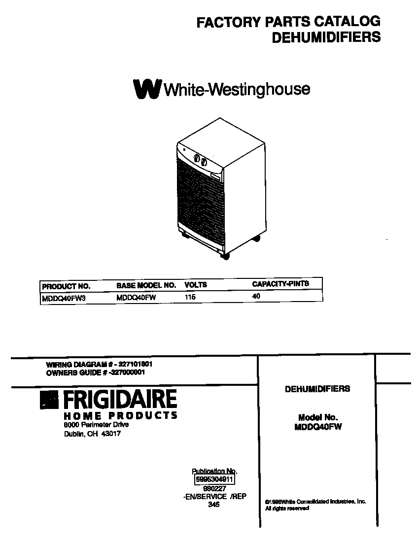 White-Westinghouse MDDQ40FW3 cover diagram