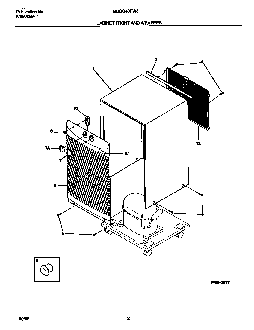 White-Westinghouse MDDQ40FW3 cabinet  front  and  wrapper diagram
