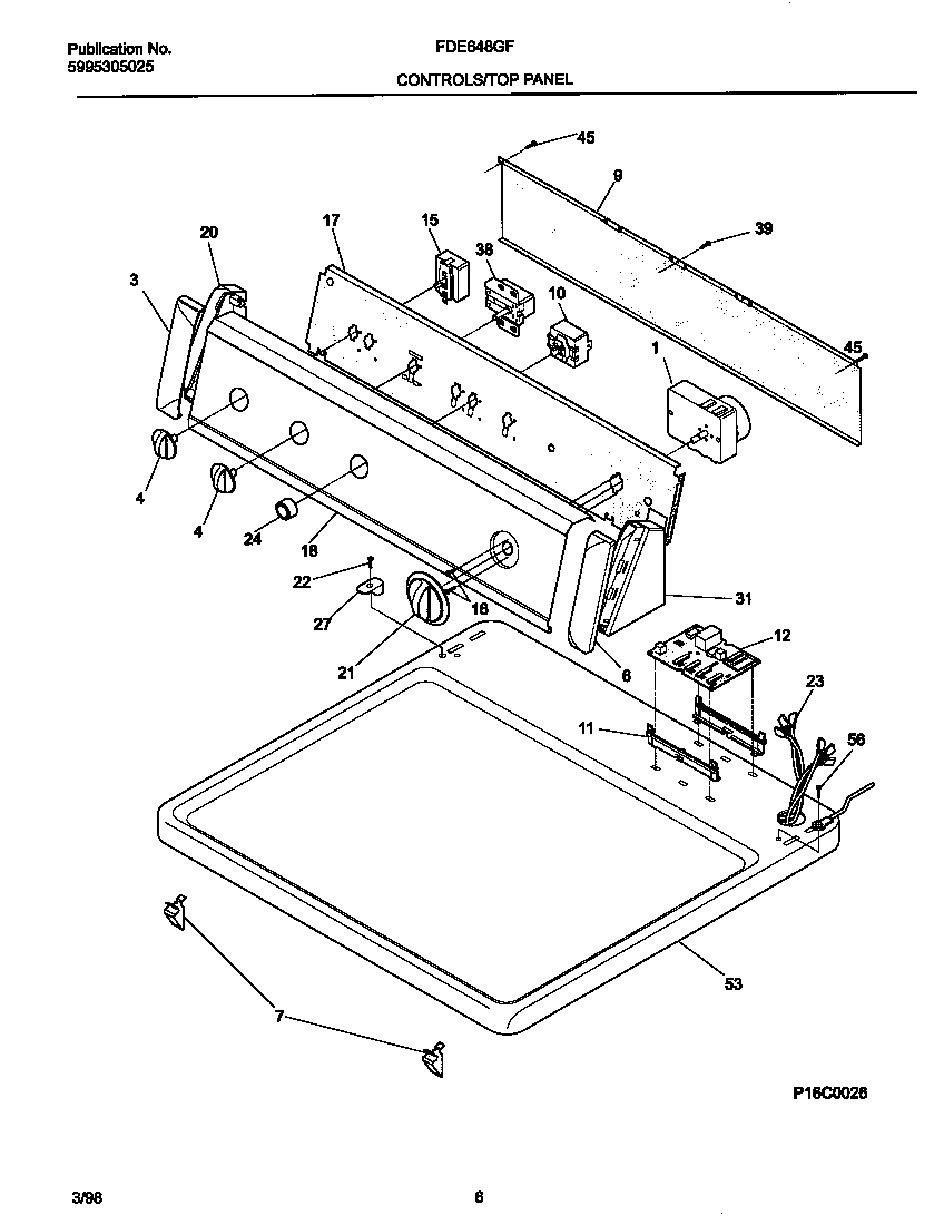 Frigidaire FDE648GFT0 controls/top  panel diagram