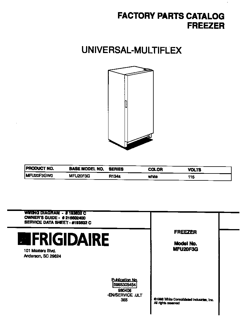 Universal/Multiflex (Frigidaire) MFU20F3GW0 cover diagram
