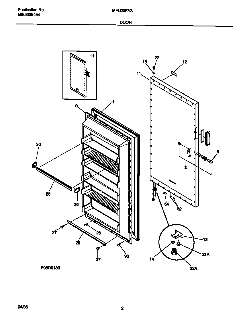 Universal/Multiflex (Frigidaire) MFU20F3GW0 door diagram