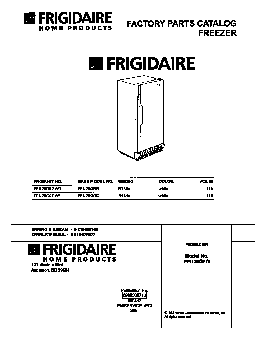 Frigidaire FFU20G9GW1 cover diagram