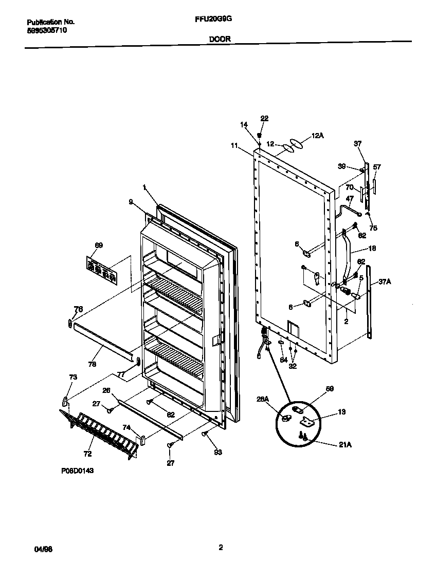Frigidaire FFU20G9GW1 door diagram