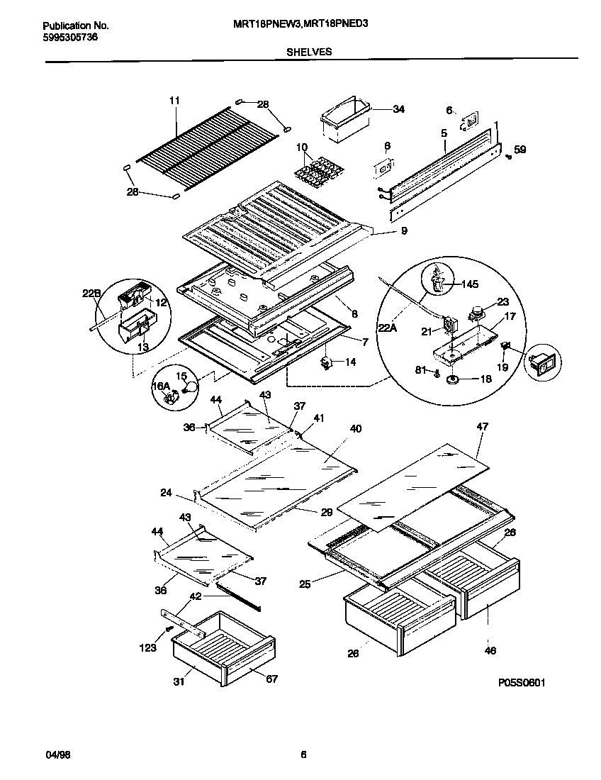 Universal/Multiflex (Frigidaire) MRT18PNEW3 shelves diagram