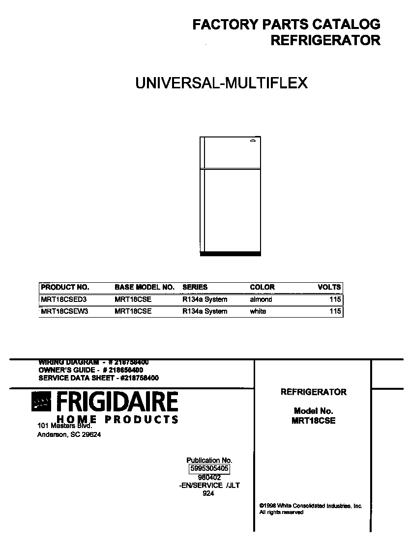 Universal/Multiflex (Frigidaire) MRT18CSEY3 cover diagram