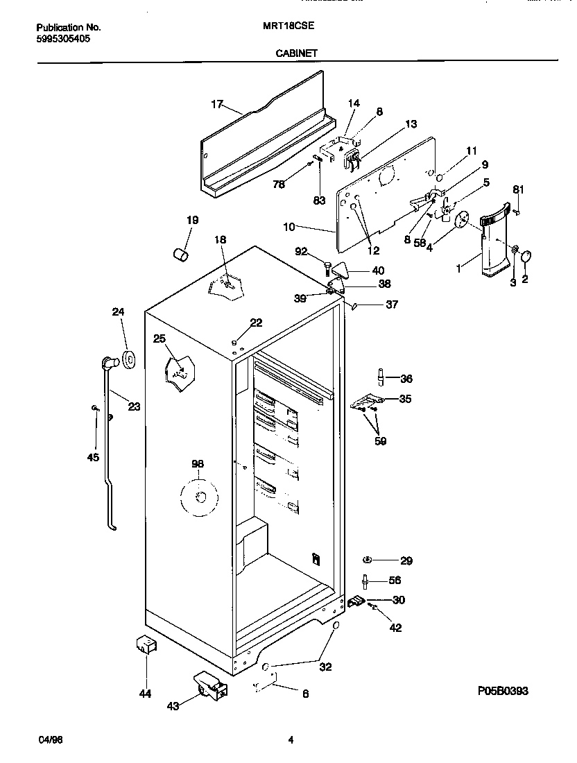 Universal/Multiflex (Frigidaire) MRT18CSEY3 cabinet diagram