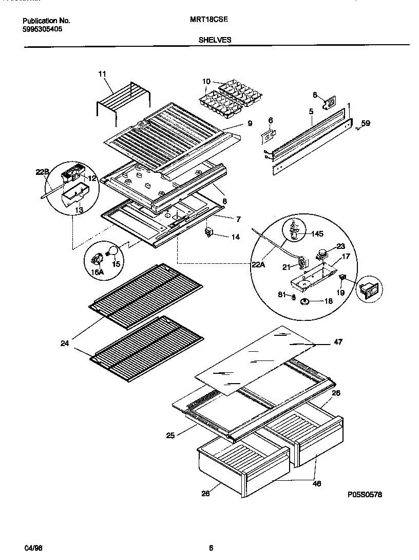 Universal/Multiflex (Frigidaire) MRT18CSEY3 shelves/controls diagram