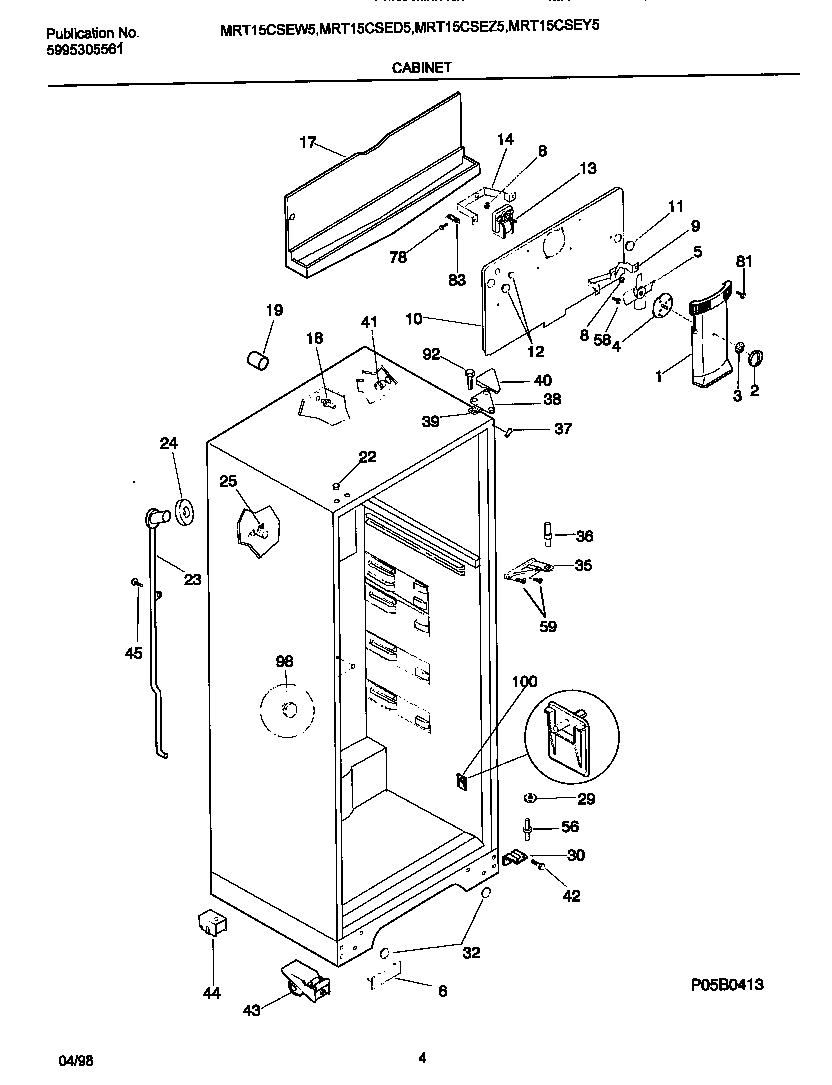 Universal/Multiflex (Frigidaire) MRT15CSED5 cabinet diagram