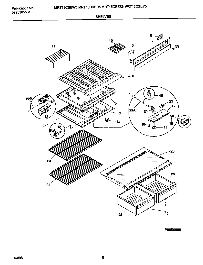 Universal/Multiflex (Frigidaire) MRT15CSED5 shelves/controls diagram