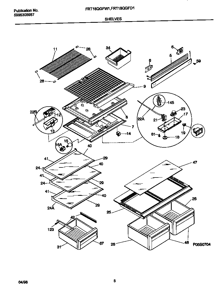 Frigidaire FRT18TNCD5 shelves/controls diagram