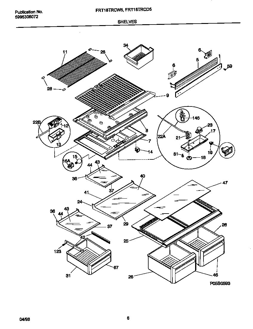 Frigidaire FRT18TRCW5 shelves/controls diagram