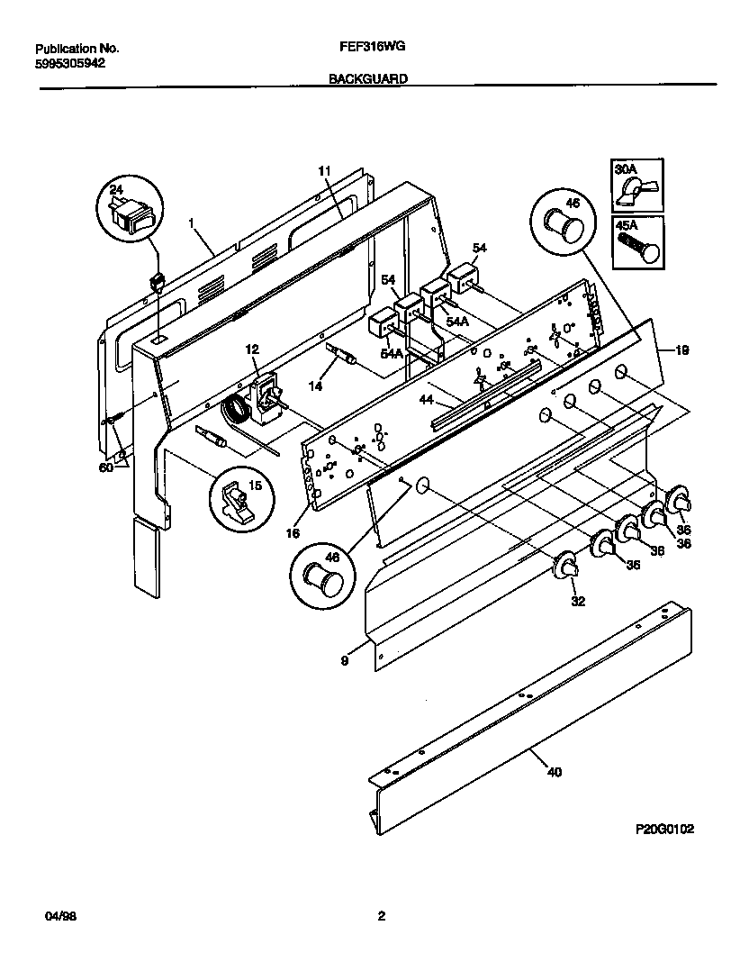 Frigidaire FEF316WGTA backguard diagram