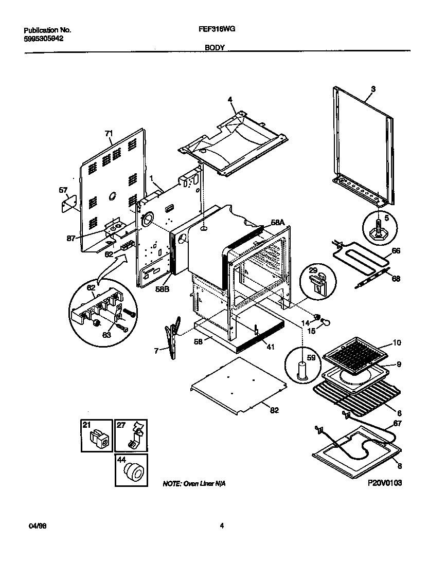 Frigidaire FEF316WGTA body diagram