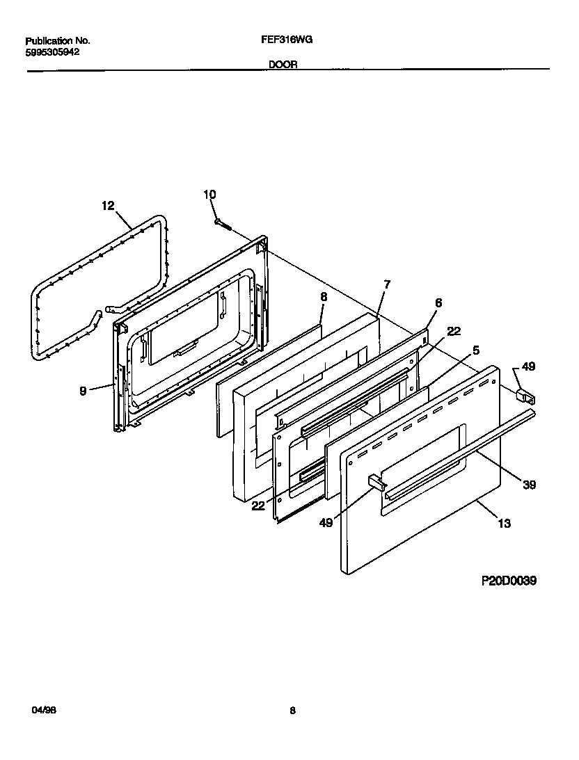 Frigidaire FEF316WGTA door diagram