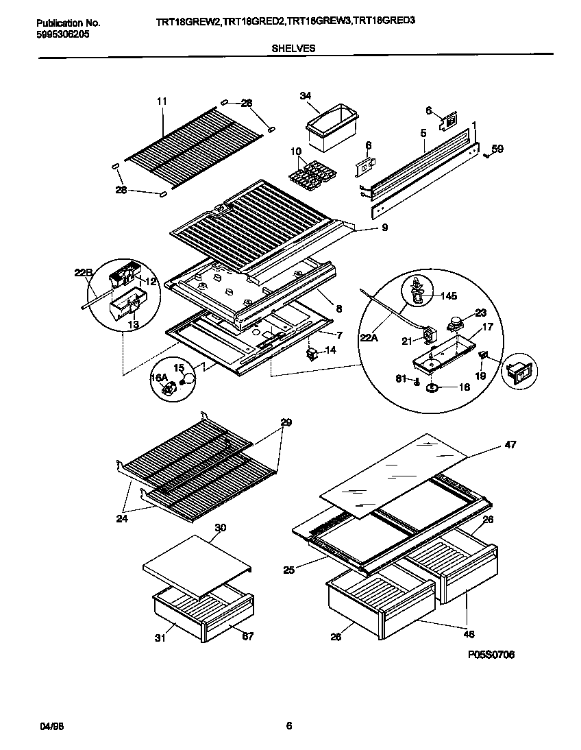 Tappan TRT18GREW3 shelves/controls diagram