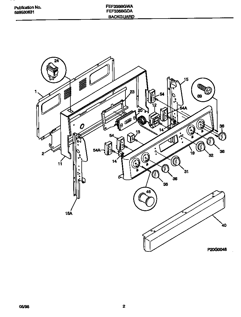 Frigidaire FEF336BGDA backguard diagram