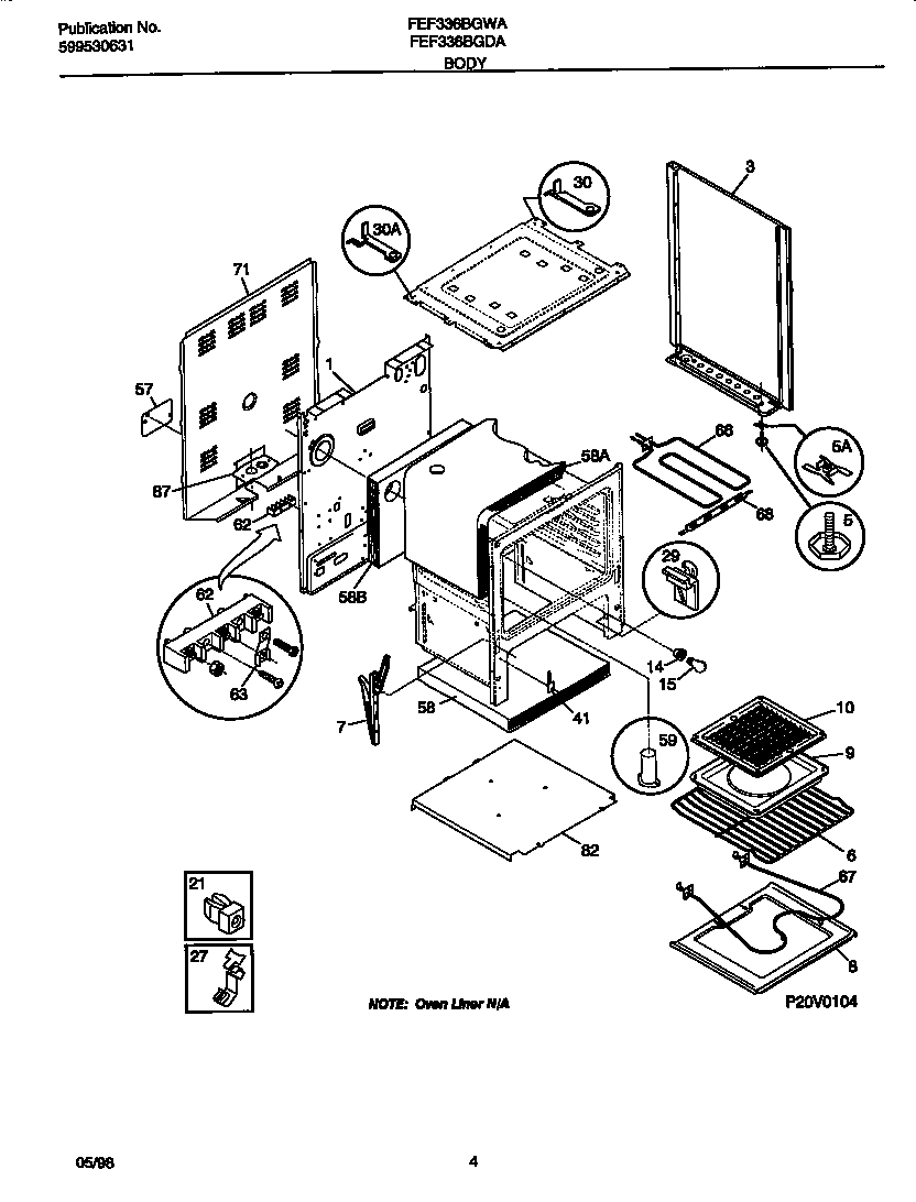 Frigidaire FEF336BGDA body diagram