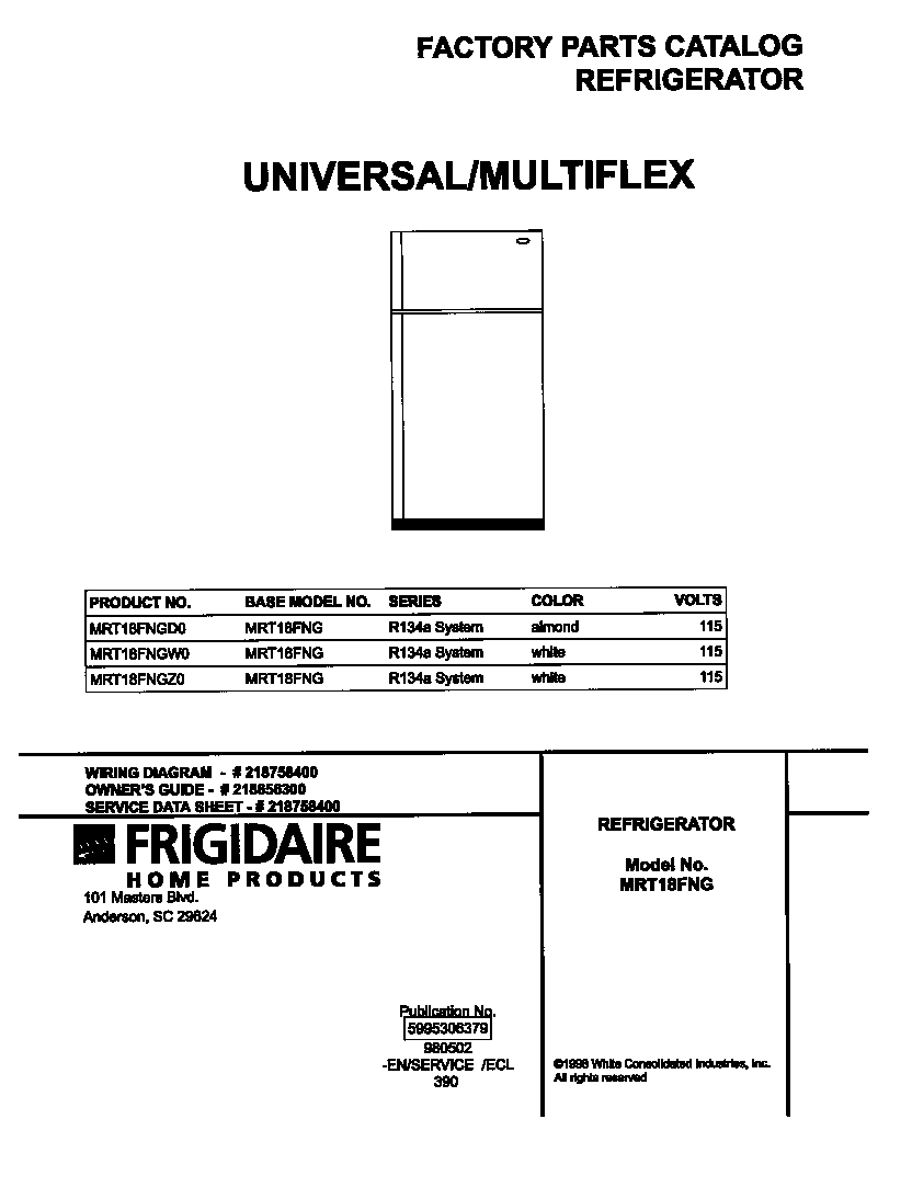 Universal/Multiflex (Frigidaire) MRT18FNGZ0 cover diagram