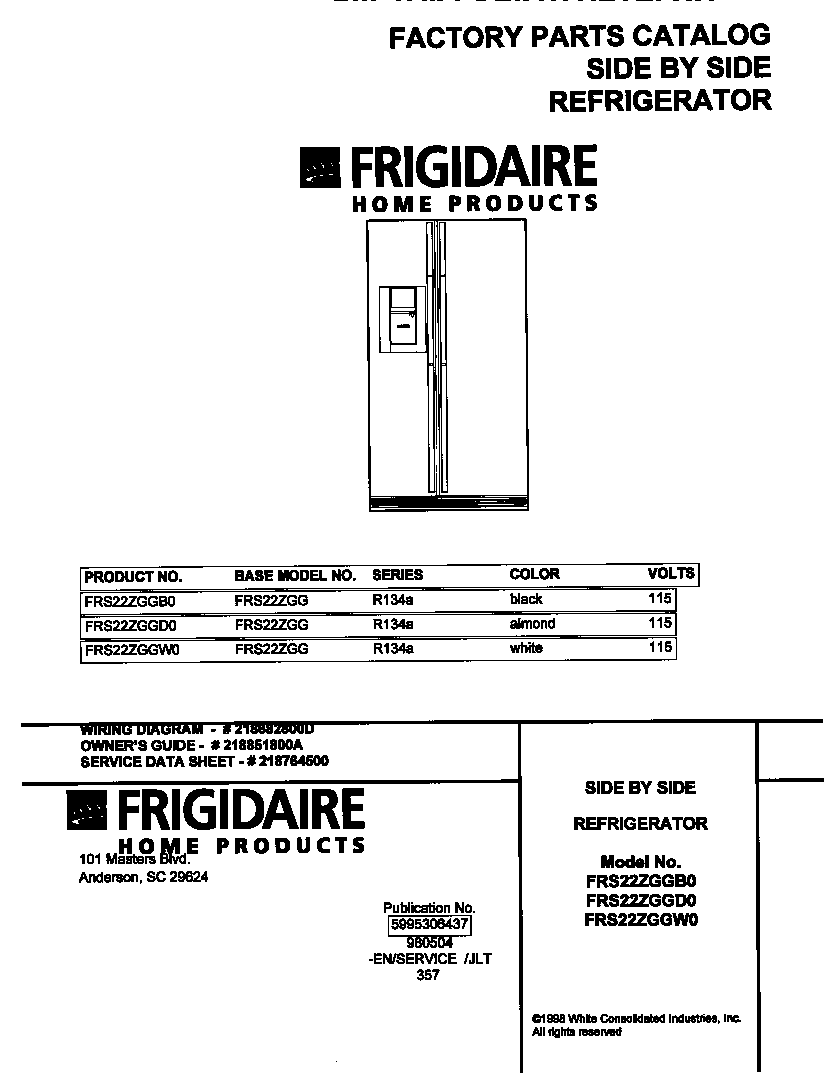 Frigidaire FRS22ZGGW0 cover diagram