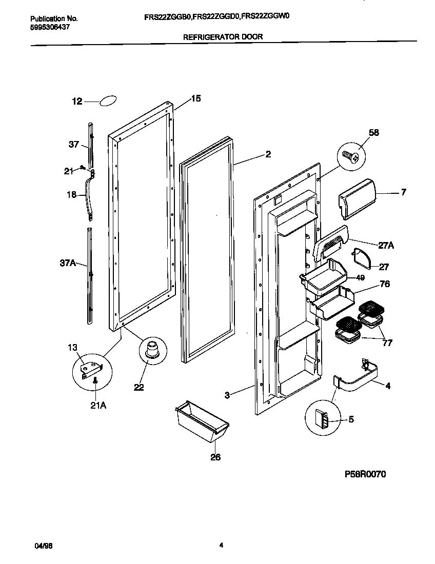 Frigidaire FRS22ZGGW0 refr door diagram