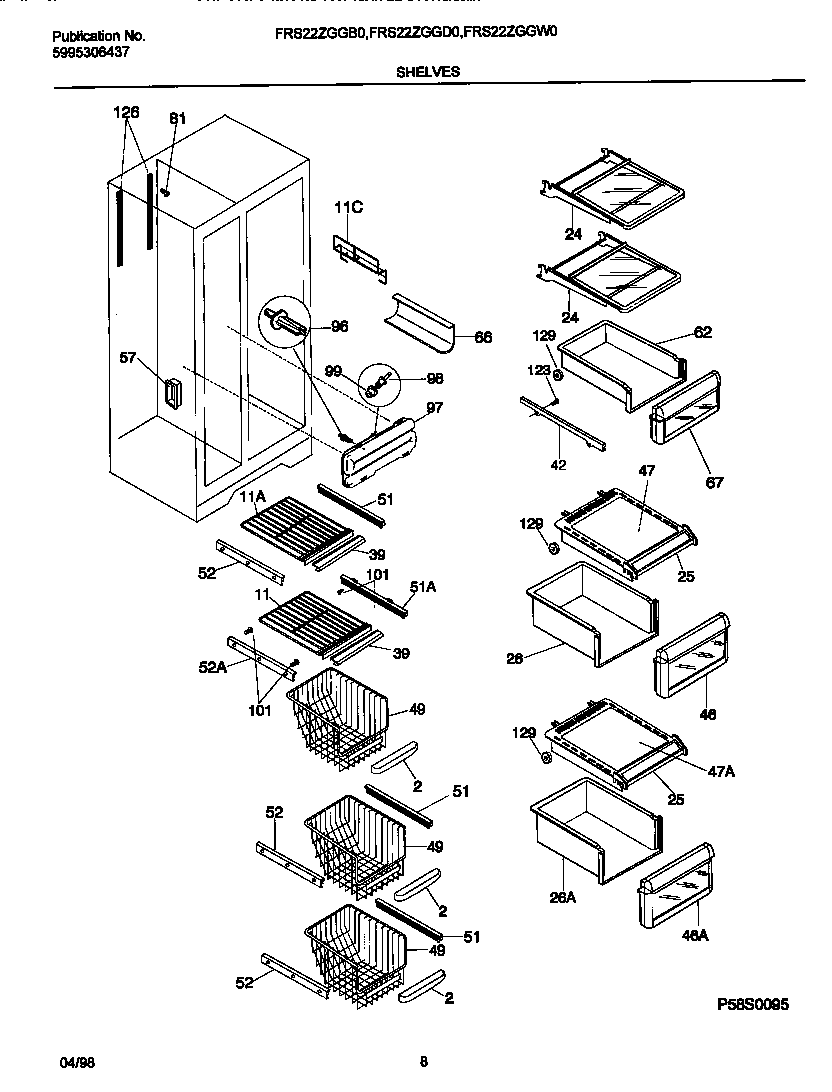Frigidaire FRS22ZGGW0 shelves diagram