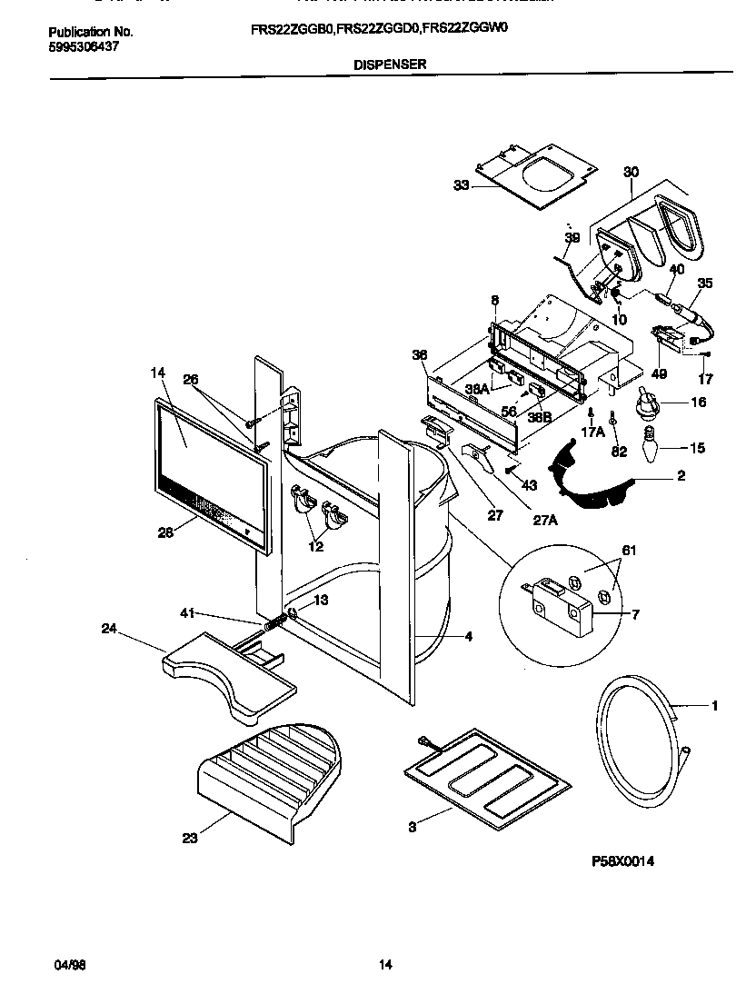 Frigidaire FRS22ZGGW0 ice dispenser diagram