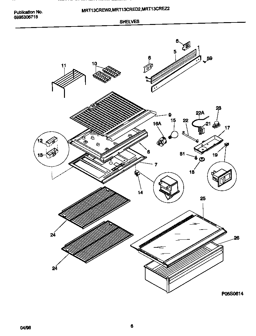 Universal/Multiflex (Frigidaire) MRT13CREW2 shelves diagram