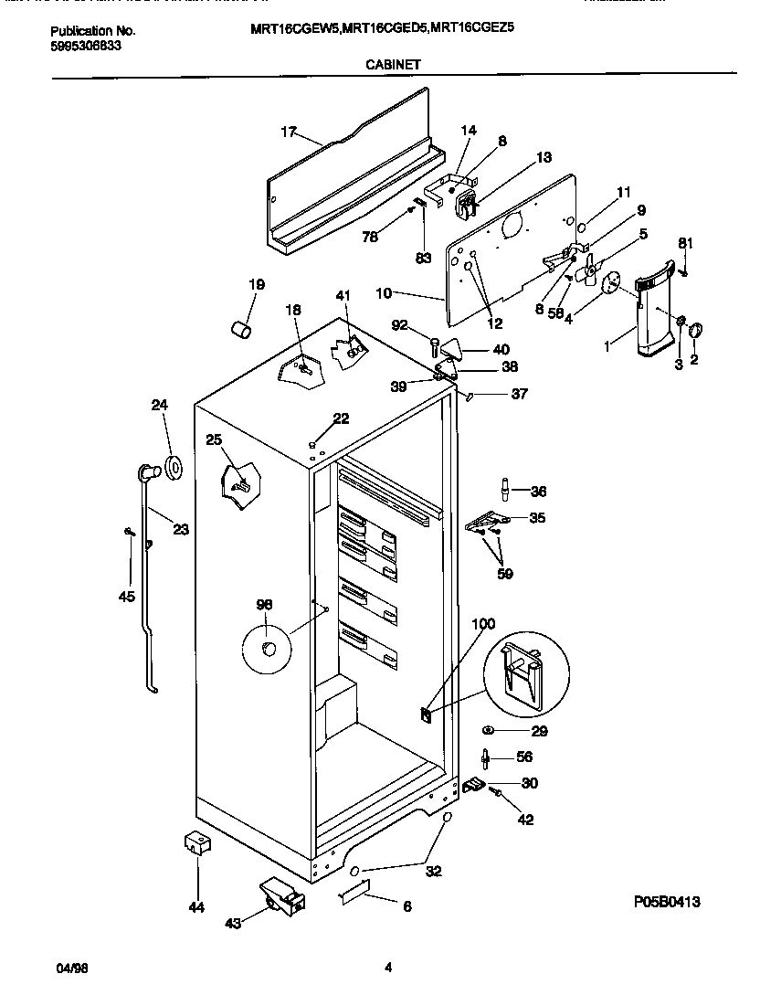 Universal/Multiflex (Frigidaire) MRT16CGEW5 cabinet diagram