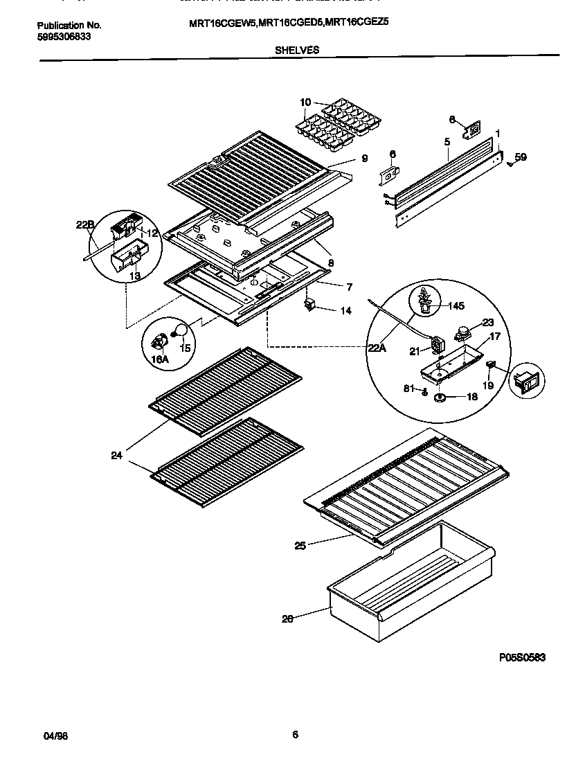 Universal/Multiflex (Frigidaire) MRT16CGEW5 shelves diagram